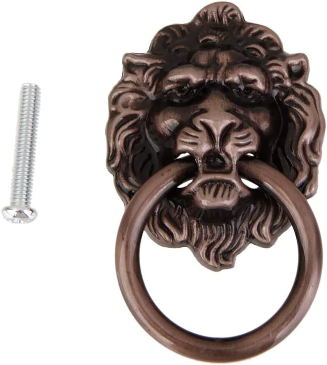 SnelShoppen - 10Pcs Vintage Retro Deurknop Handgreep Kast Lade Metalen Trek Ring Antieke Leeuwenkop Rood Brons 6.8cm