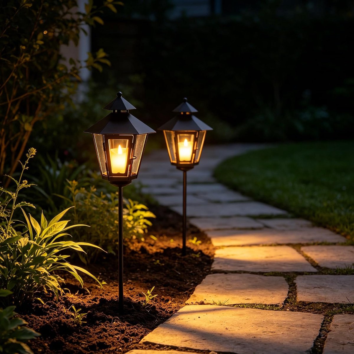 SnelShoppen - Set van 2 Hoge Buiten Kaarsen Lanterns - Metalen Lanternen met Verwijderbare Stekker en Gehard Glas - Decoratieve Kaarsenhouder voor Tui