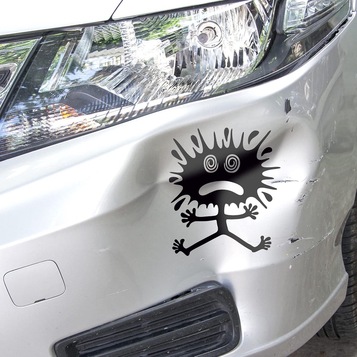 SnelShoppen - Autodomy Grappige Auto Stickers voor Dents en Bumps | Set van 2 Vinyl Stickers voor Auto of Motorfiets (Zwart, S - 10 x 12cm)