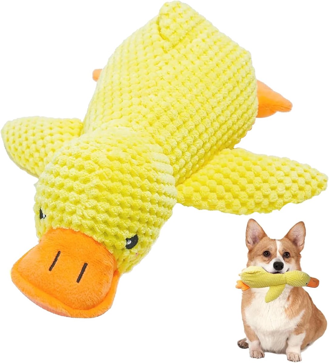 SnelShoppen – Gele Eend Speelgoed voor Honden, Kauwspeelgoed voor Puppy’s, Robuust Pluche Dier, Indestructible en Kalmerend, Geschikt voor Kleine en M