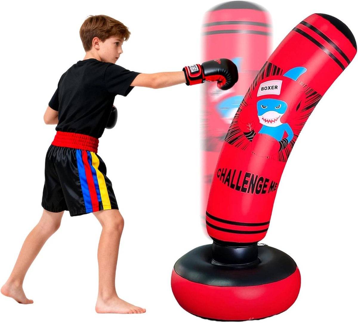 SnelShoppen - Opblaasbare Punching Bag 47.5cm voor Kinderen, Jongens en Meisjes - Vrijstaand voor Thai Fitness Training, Stressverlichting - Maat S, D