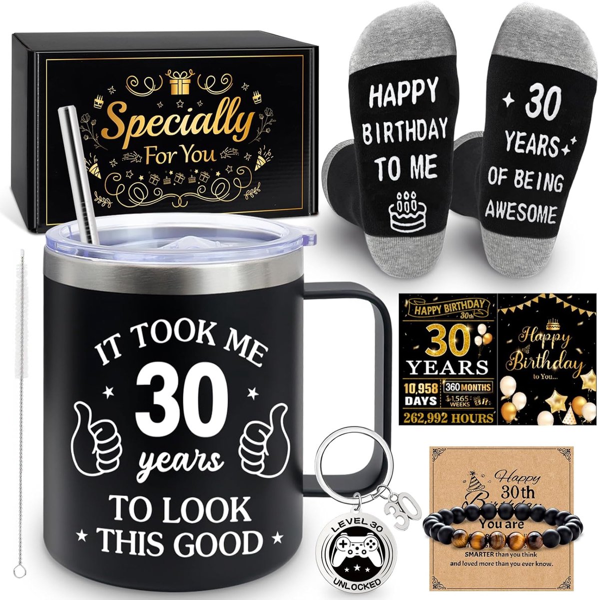 SnelShoppen - 30e Verjaardag Cadeau voor Mannen - 7 Delige Unieke en Grappige Cadeau Set voor Zoon, Vriend, Broer, Geliefde - Perfect voor Feestelijke
