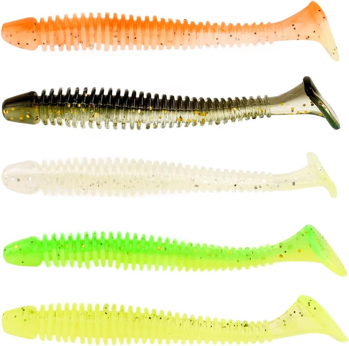 SnelShoppen - Paddle Tail Swimbaits Soft Plastic Bait 100PCS voor Zoet- en Zoutwater Vissen - 2.8" Ribbed Design - Perfect voor Baars en Meer
