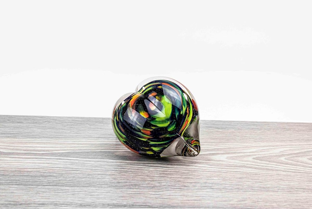 SnelShoppen - Mini Urn Hart Multicolor - Handgemaakte Glas Urn voor As - Kleine Crematie Urn - Herinnerings Urn voor Huisdieren - Hond en Kat Urn