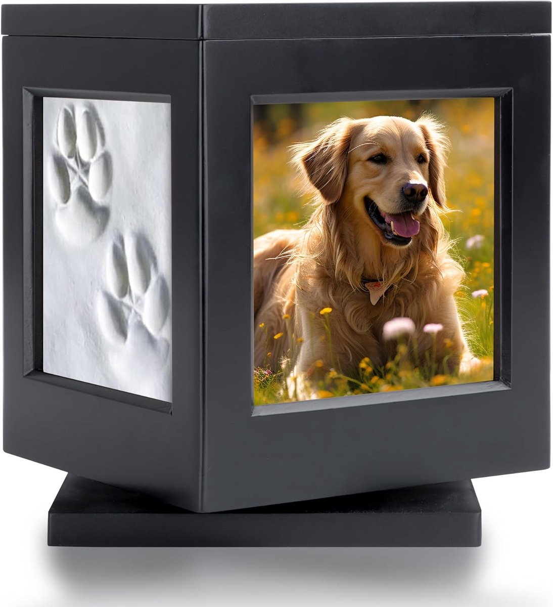 SnelShoppen - Pet Urn voor Honden en Katten met Fotolijst, Urn voor As met Opbergzak, Houten Urn voor Grote Honden tot 35 kg met Stempelpad - Herinner