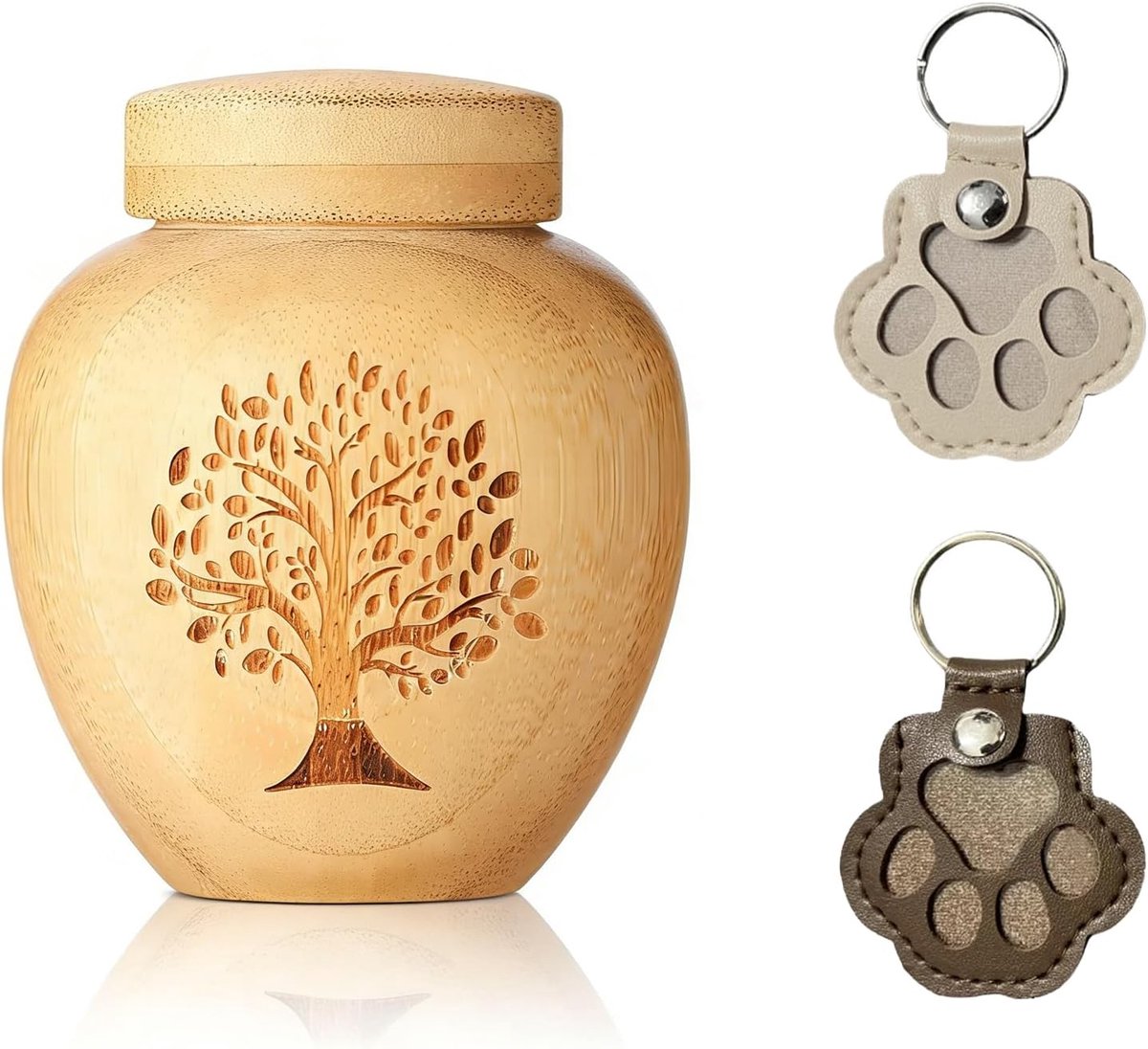 SnelShoppen - 3 Pcs Kleine Bamboe Mini Urn voor Ash, Hond en Huisdier Urnen met Levensboom Patroon, Biologisch Afbreekbaar, Handgemaakt, Milieu-vriend