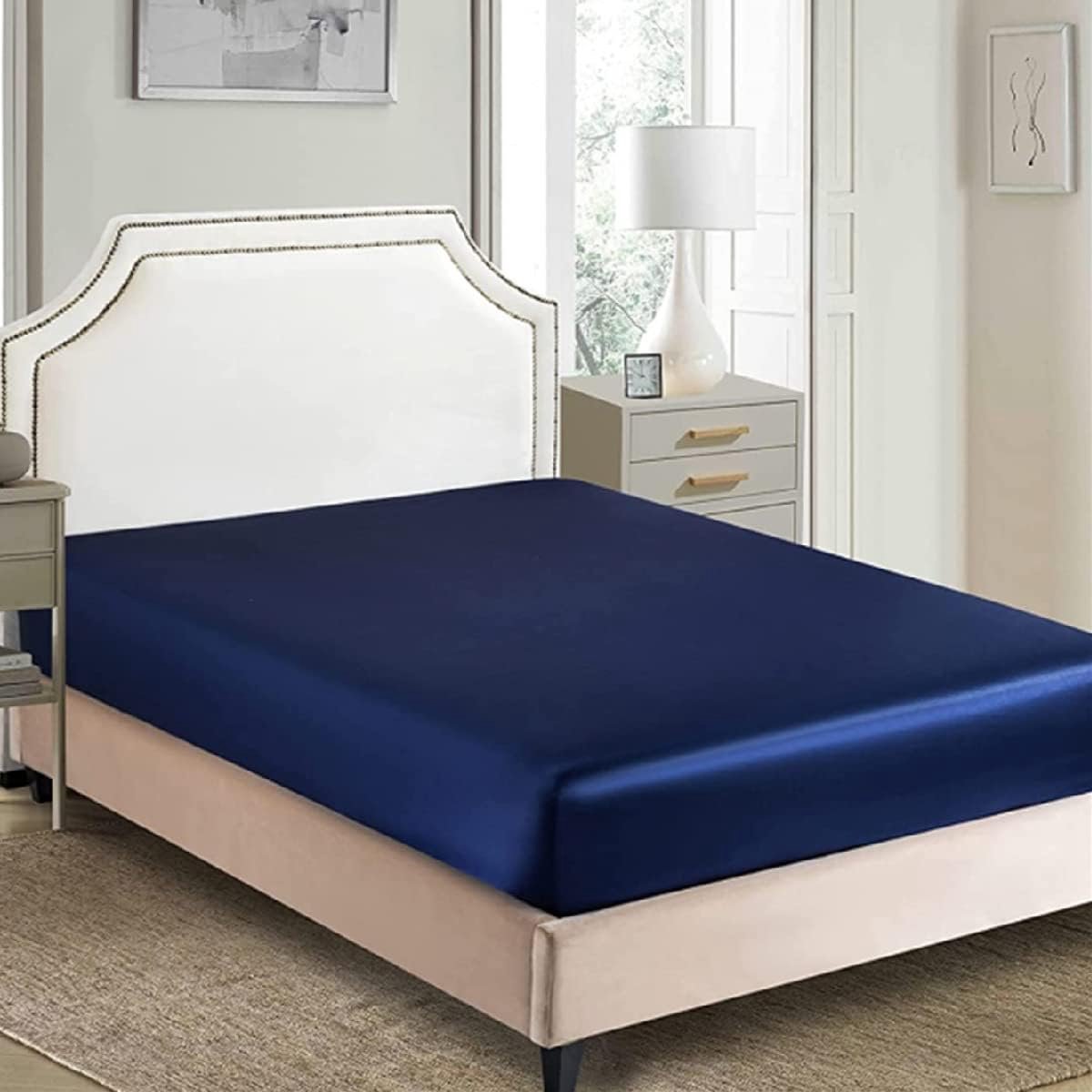 SnelShoppen - Luxe Satijnen Fitted Sheet Navy Blauw - Single 90x190+30cm - Comfortabele Zachte Satin Polyester - Ideaal voor Slaapkamer en Gastenkamer