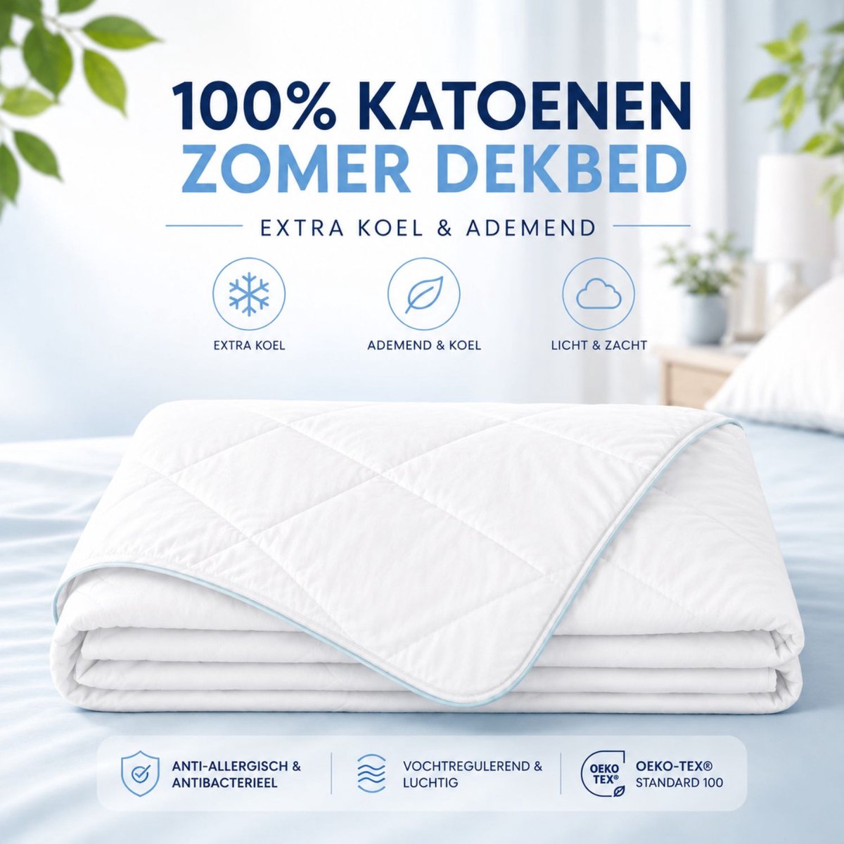Droomtextiel Verkoeld Zomer Dekbed - 100% Puur Katoen 200x220 cm - Katoen Zomerdekbed - Absorberend