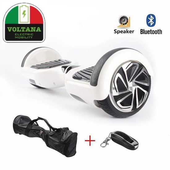 VOLTANA Hoverboard WIT, BLUETOOTH, TAOTAO, SAMSUNG accu, 700Watt, DRAAGTAS Led verlichting, Afstandsbediening, Aluminium Design velgen, Rubberen bumpers