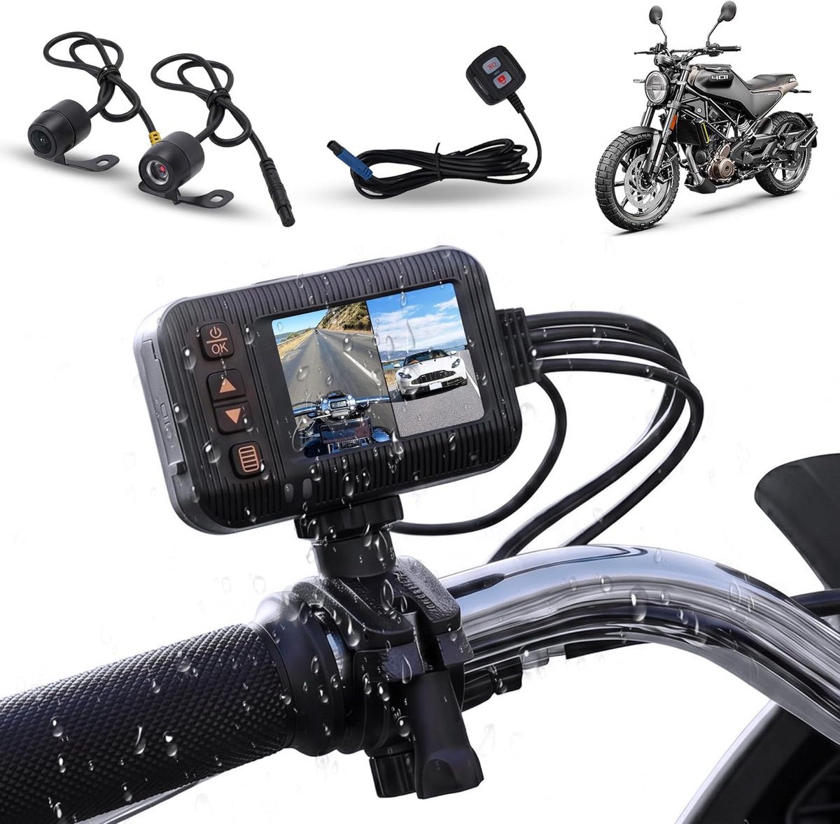 SnelShoppen - 2 Kanaals Dashcam voor Motorfiets met Super Nachtzicht, 1080P Resolutie, Voor- en Achtercamera, Ideaal voor Veiligheid en Opnames