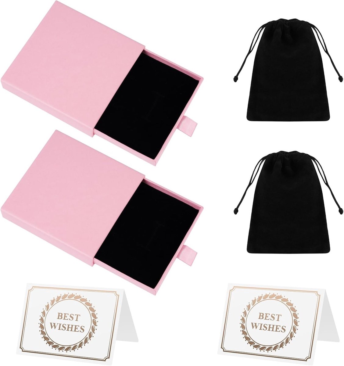 SnelShoppen - 2 Stuks Elegante Sieraden Geschenkdozen met Fluwelen Tassen en Groetkaarten voor Verjaardag, Valentijnsdag en Kerstmis - Vierkante Organ