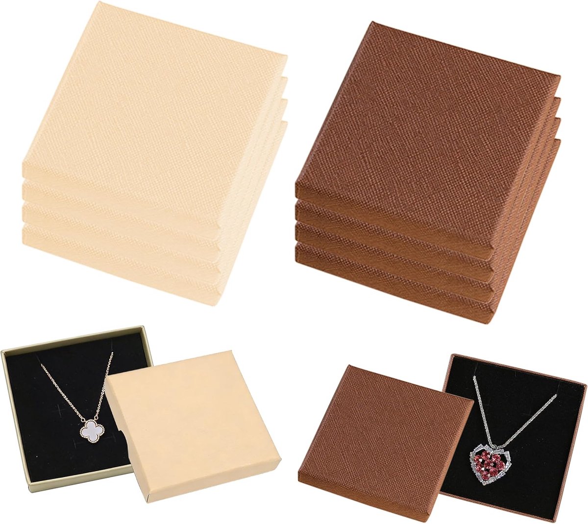 SnelShoppen - 8 Stuks Sieraden Geschenkdoos Bruin en Lichtgeel, Kleine Opbergdozen voor Armbanden, Ringen en Oorbellen, 8x8x1.5cm met Deksel, Compact