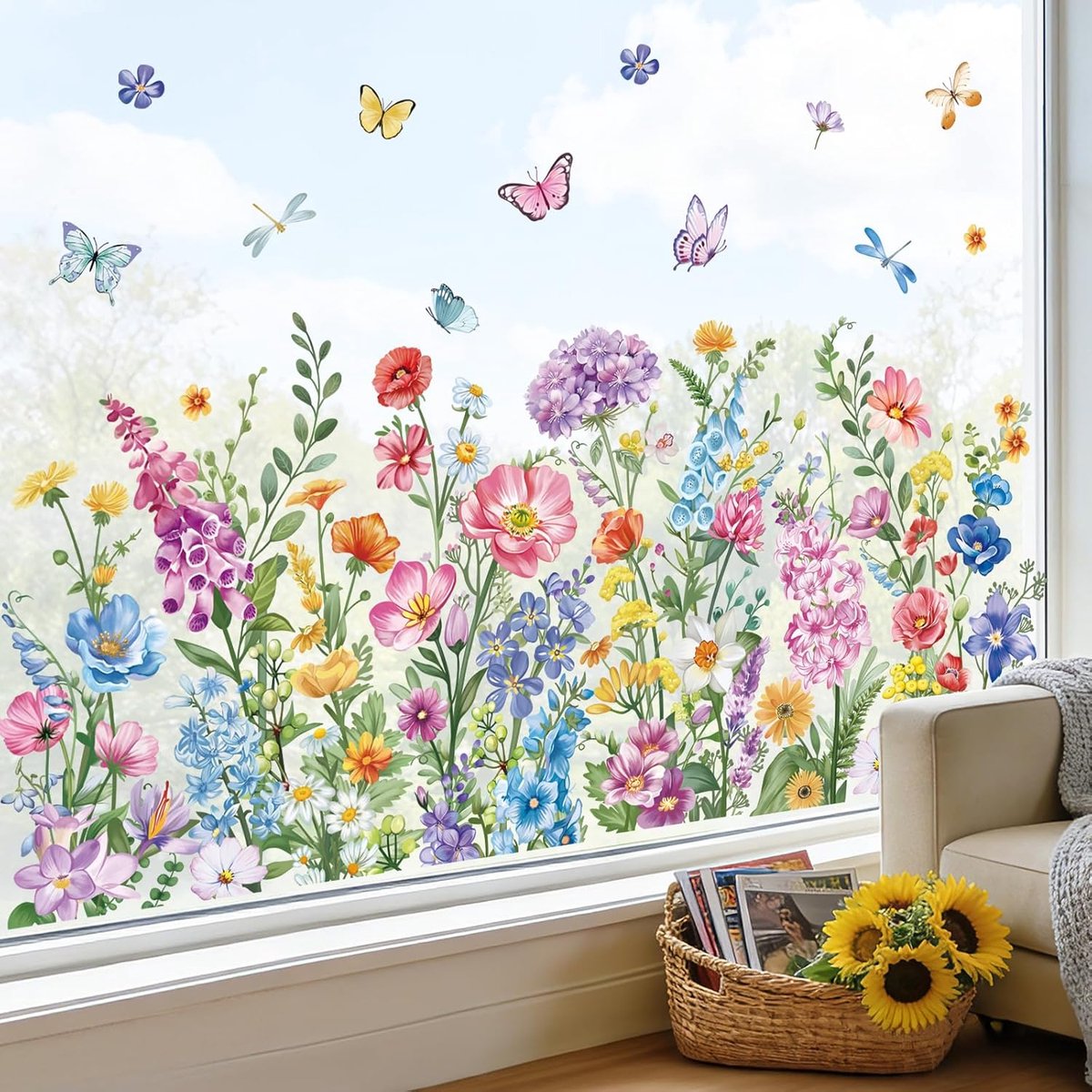 SnelShoppen - Kleurvolle Raamstickers voor Lente Zomer Tuin, Anti-Collisie, Dubbelzijdige PVC, Herbruikbare Bloemen, Vlinders voor Thuis, Decoratie, 2
