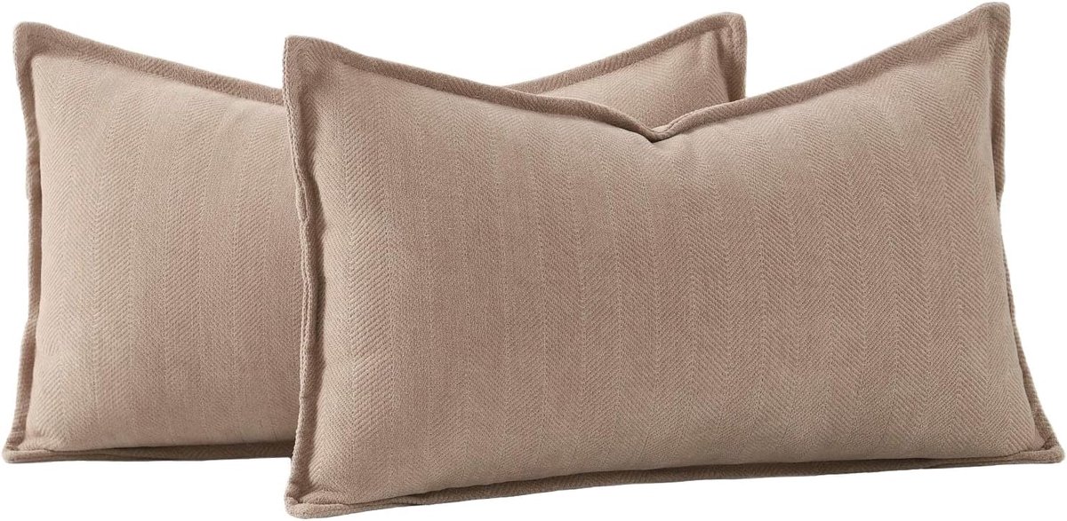 SnelShoppen - Set van 2 Woven Chenille Fringe Kussenslopen Super Zacht Decoratieve Kussenhoezen voor Bank en Slaapkamer 30x50cm Kameel
