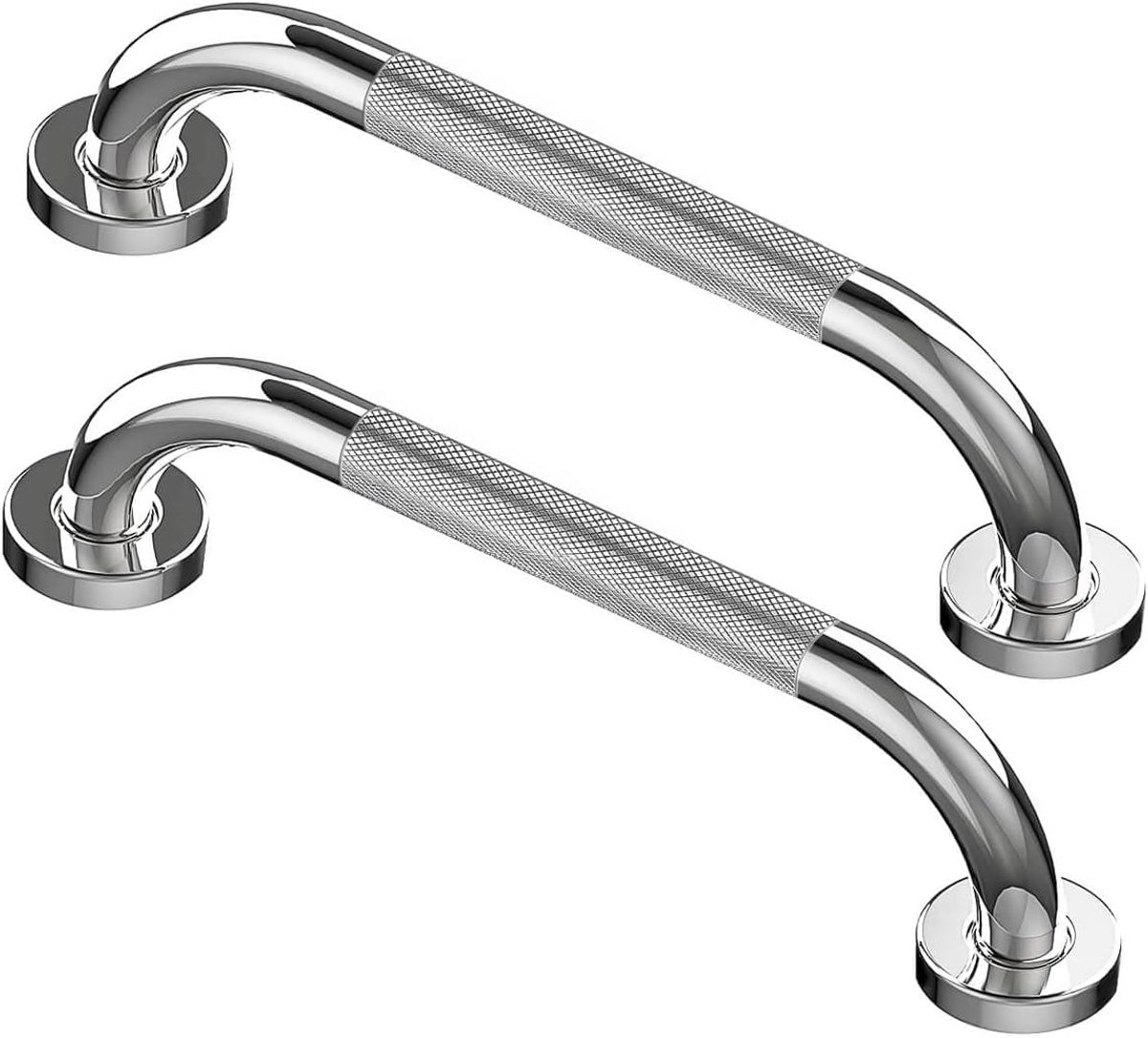 SnelShoppen - 2 Stuks RVS Douchehandgrepen 30cm Chroom Plated Veiligheids Handgrepen voor Badkamer met Antislippatroon voor Senioren