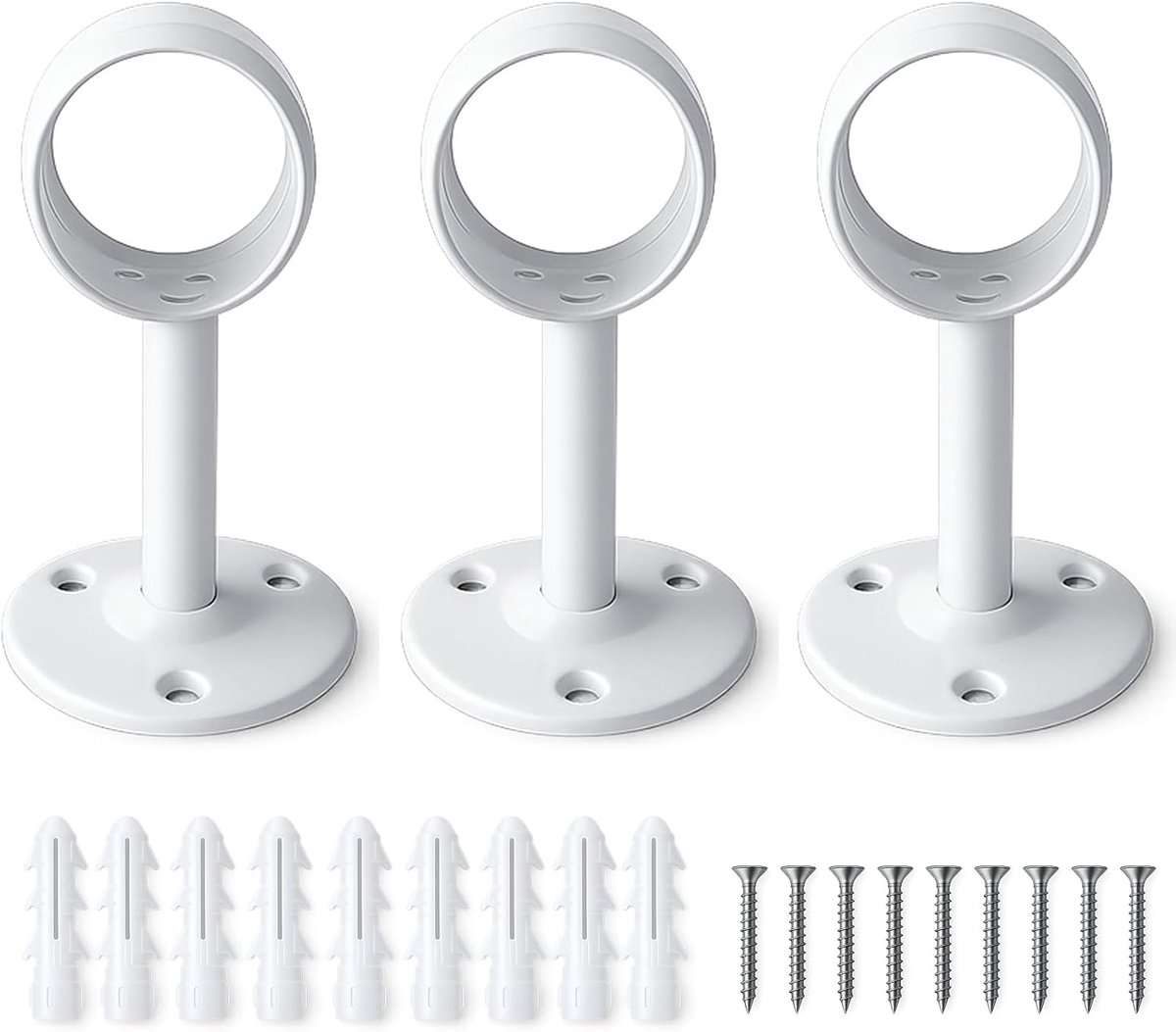 SnelShoppen - Set van 3 Gordijnroeden met Witte Plafondsteun, 32 mm Diameter, Sterk en Duurzaam voor Wand- en Plafondmontage, Perfect voor Gordijnen,