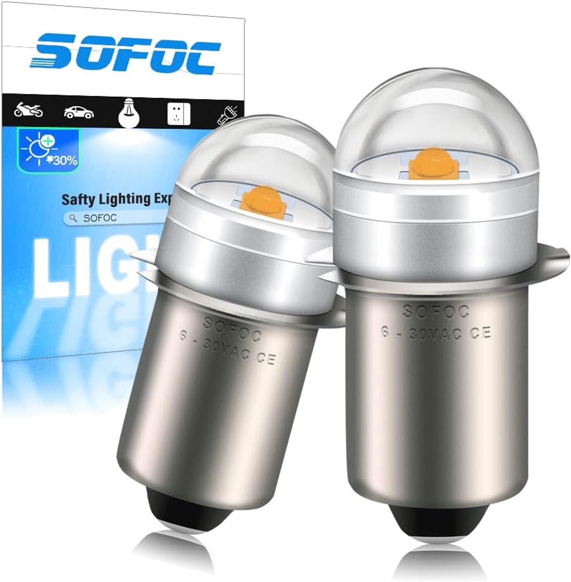 SnelShoppen - P13.5S LED Lamp 6-30V Warm Wit 3000K voor Fakkels, Indicatoren, Decoratieve Verlichting, AC/DC Universeel, Compact en Duurzaam, 2 Stuks