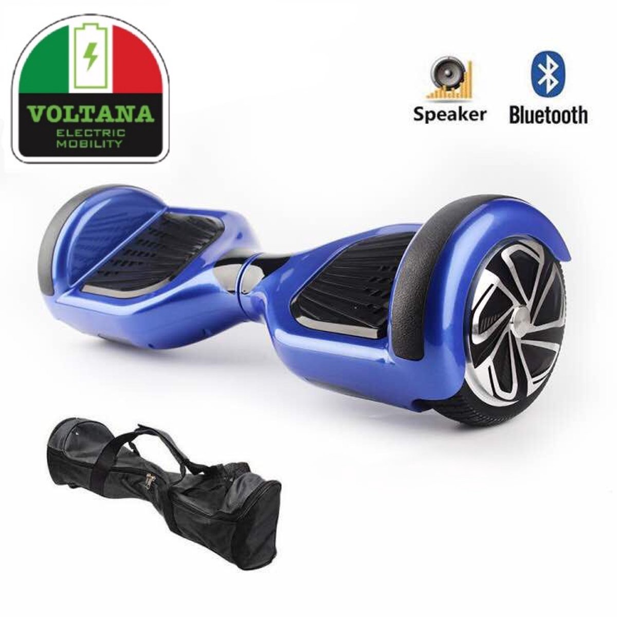 VOLTANA Hoverboard BLAUW, BLUETOOTH, APP FUNCTIE, TAOTAO, SAMSUNG accu, 700Watt, DRAAGTAS, Led verlichting, Aluminium Design velgen, Rubberen bumpers