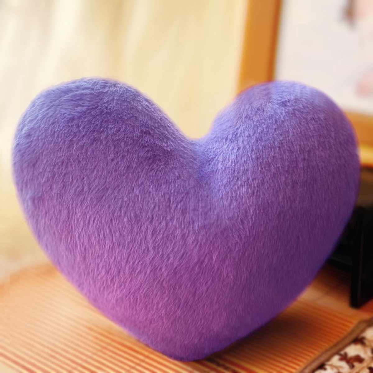 SnelShoppen - 3D Creatief Hart Kussen - Decoratieve Pluche Sierkussen voor Kinderen en Bank - Knuffelbare Deco Kussen van 100% Polyester en Nep Konijn
