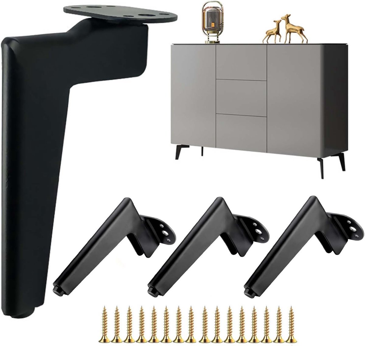 SnelShoppen - 4 Stuks Zwarte Metalen Meubelpoten 18cm - Bowl Legs voor Sofa, TV-kast, Bed, Dressoir - Corrosiebestendig, met Schroeven & Antislip