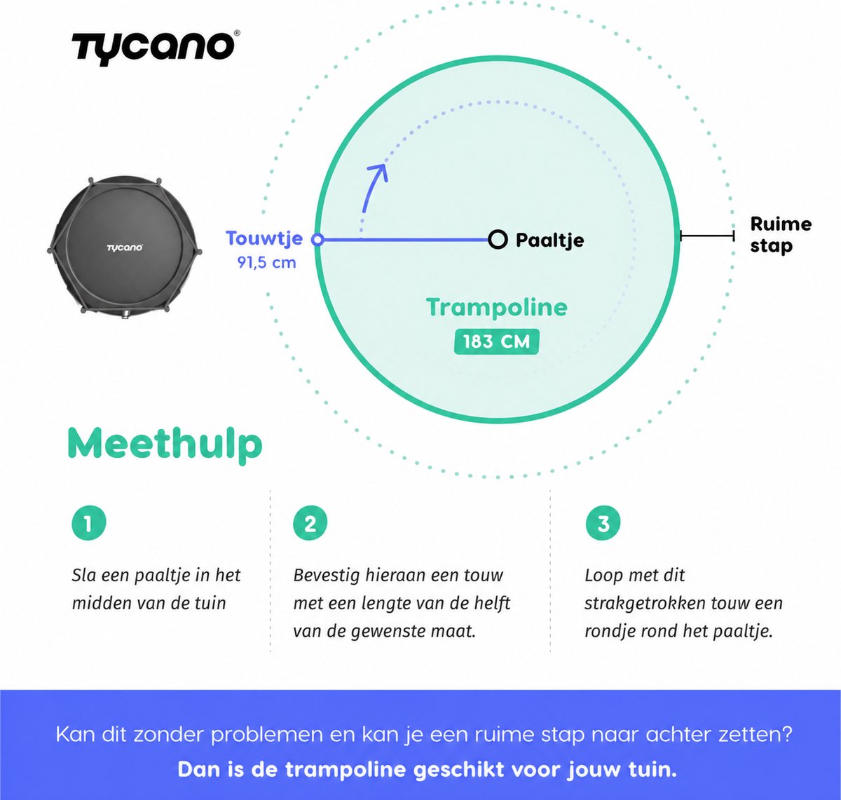 Tycano Kinder Trampoline met Veiligheidsnet - 183 cm - Incl trapje - Water- en UV-bestendig - Stevig Frame — afbeelding 5