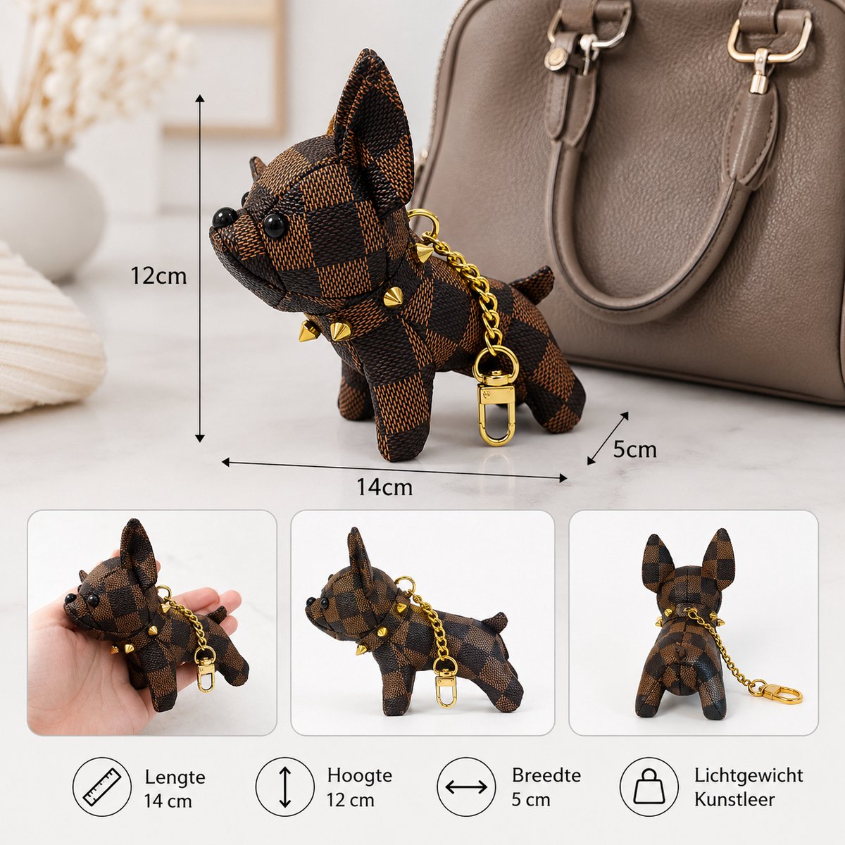 tasaccessoire, sleutelhanger hond, cadeau voor dames, cadeau voor heren, sleutelaccessoire, leren tasaccessoire, grote sleutelhanger