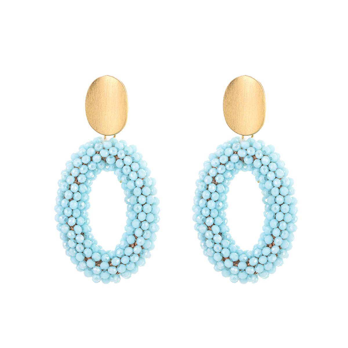 Stainless Steel Reliëf Mini-Kralen Oorhangers – Ovale Editorial Statement Oorbellen – RVS - Baby blauw