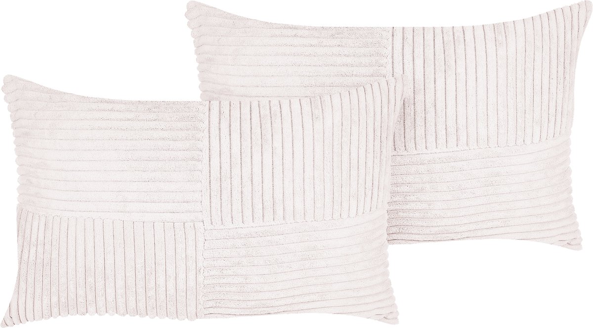 Beliani MILLET - Sierkussen set van 2 - Gebroken wit - 50 x 30 cm - Corduroy