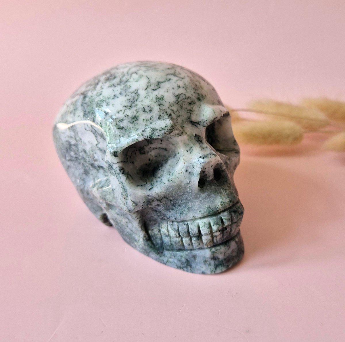 XL Edelsteen Skull Moss Agate schedel #3 - 10cm 570gram Skull