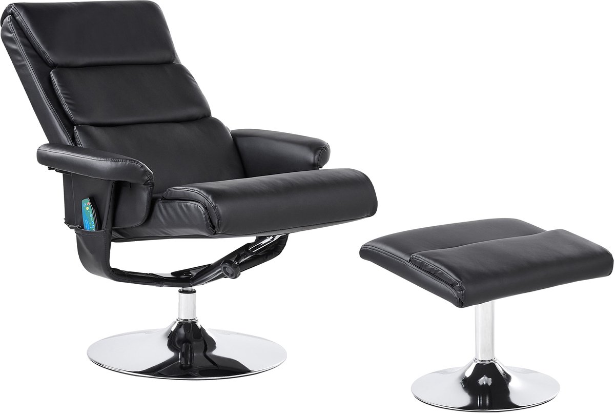 Beliani LEGEND - Relaxfauteuil met voetenbank - Zwart - Kunstleer