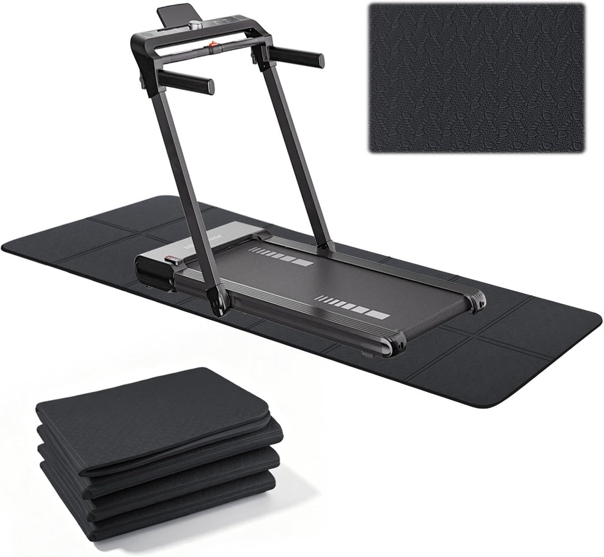 Opvouwbare vloerbeschermingsmat voor fitness en sport, 183 x 61 cm, 6 mm antislip pvc-onderlegmat voor loopband, hometrainer en fitnessapparatuur