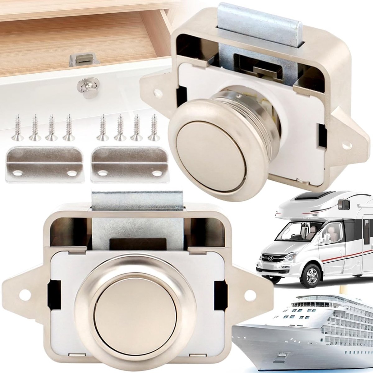 Keyless Deurslot met Drukknop - 2 Stuks, Geschikt voor Meubels en Motorhomes, Veilig en Duurzaam Deurslot voor Diverse Toepassingen