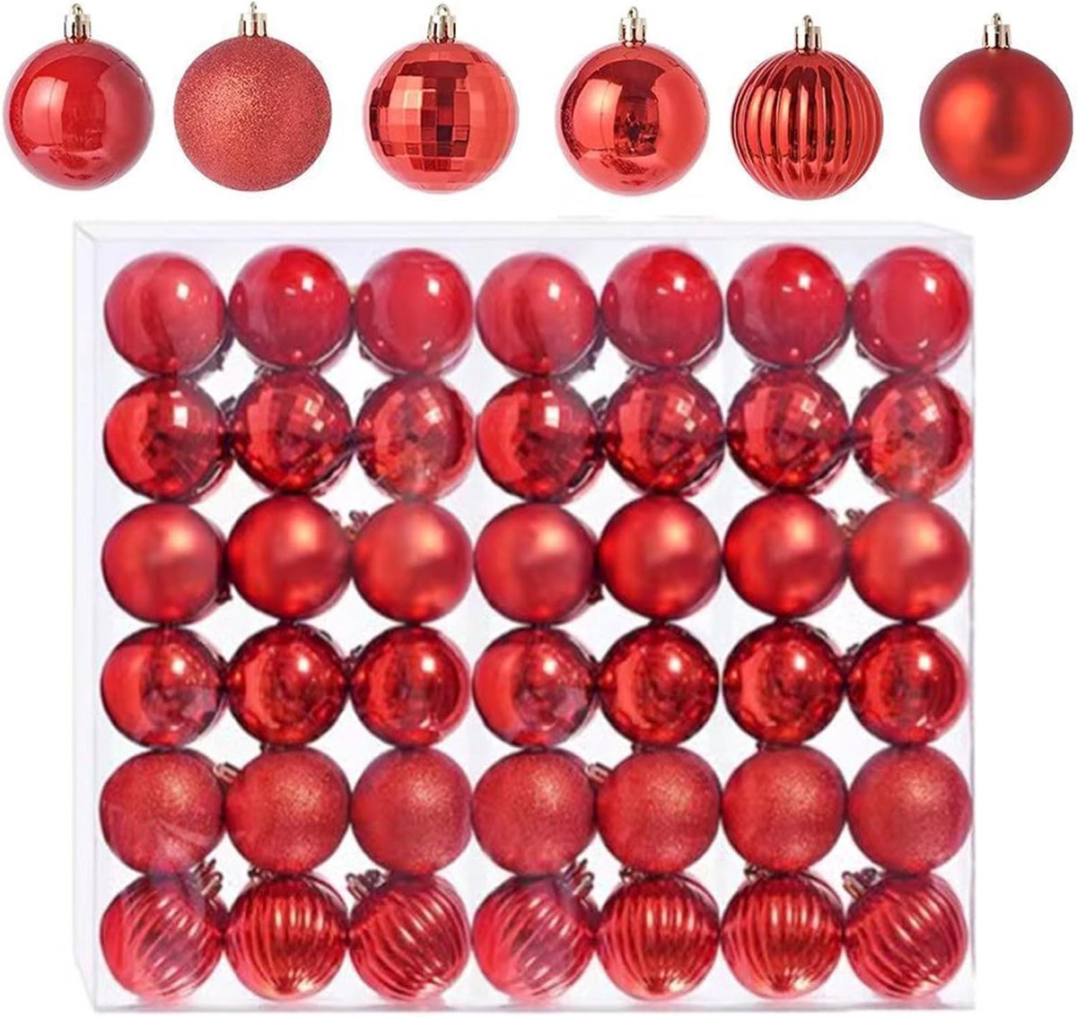Kerstballen in Rood met Glitter voor Feestelijke Decoratie van de Kerstboom - 3 cm, Set van 42 Stuks voor Thuis en Feestdagen