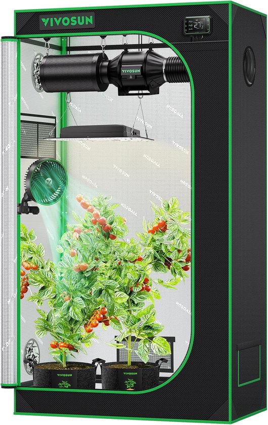 Growtent 90 x 50 x 160 cm Grow Tent van zeer reflecterend Mylar met kijkvenster en bodemplaat voor hydrocultuur en indoor teelt S326 kweektent geschikt voor VS1000/VS2000