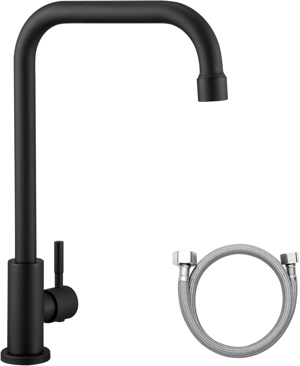 SnelShoppen - Koudwaterkraan 360° Rotatie, RVS Koudwater Tap, Ideaal voor Keuken, Tuin, Caravan, Zwart