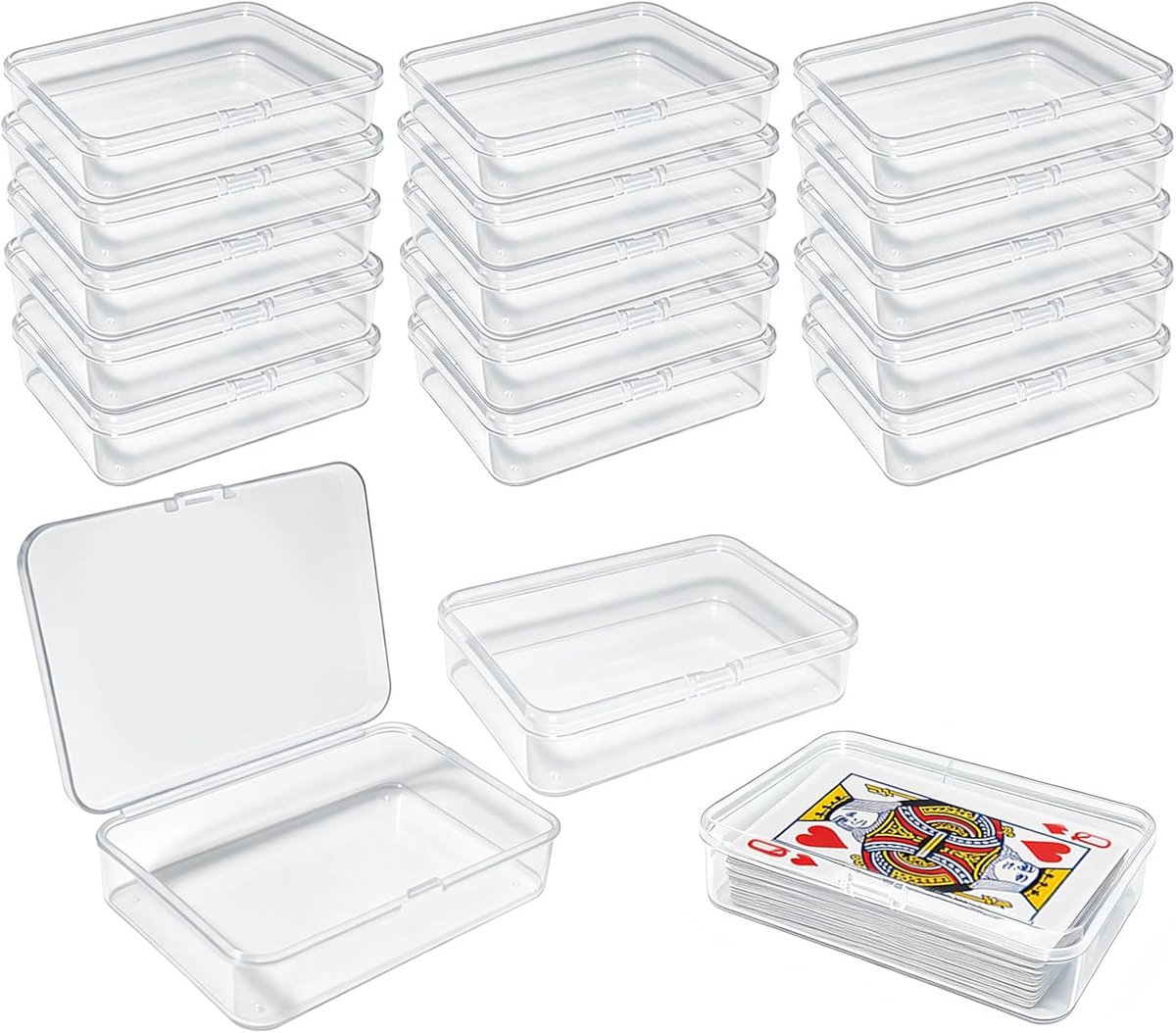SnelShoppen - 18 Transparante Kleine Plastic Opbergdozen - Speelkaarten Box, Hobbydozen, Sieraden, Knopen, Beads, Kunststof Box met Deksel, 10.5 x 7.5