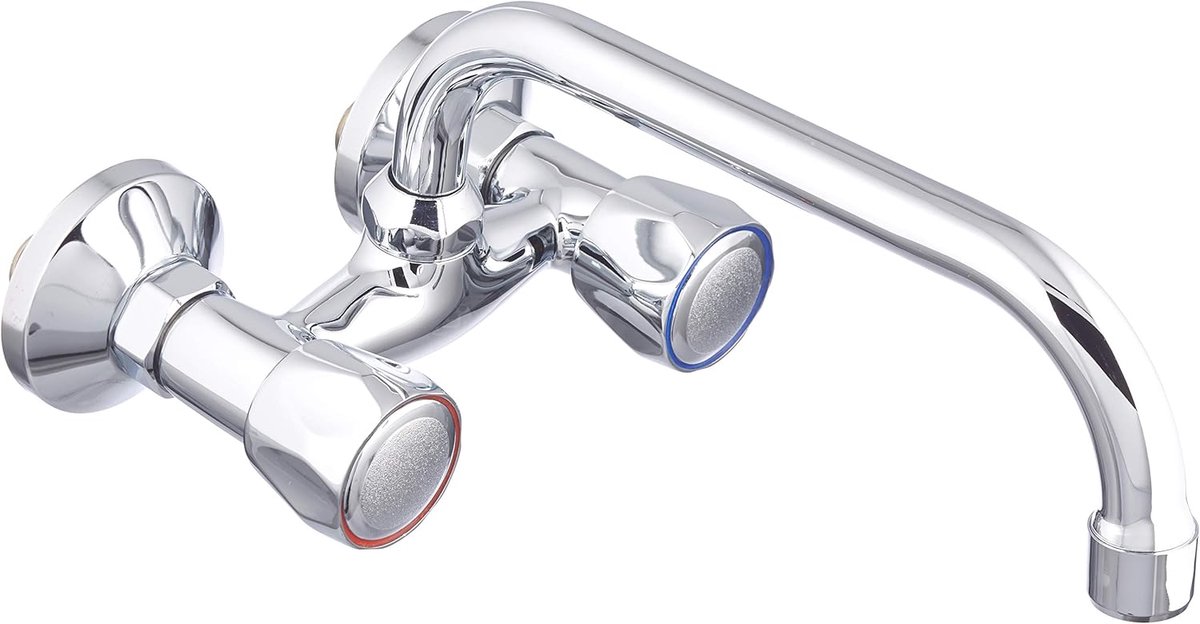 SnelShoppen - DP Bath BC110 Wastafelmengkraan Wandmontage 110 mm, Twee-handig, Zwenkuitloop, Chroom, Perfect voor Badkamer en Keuken