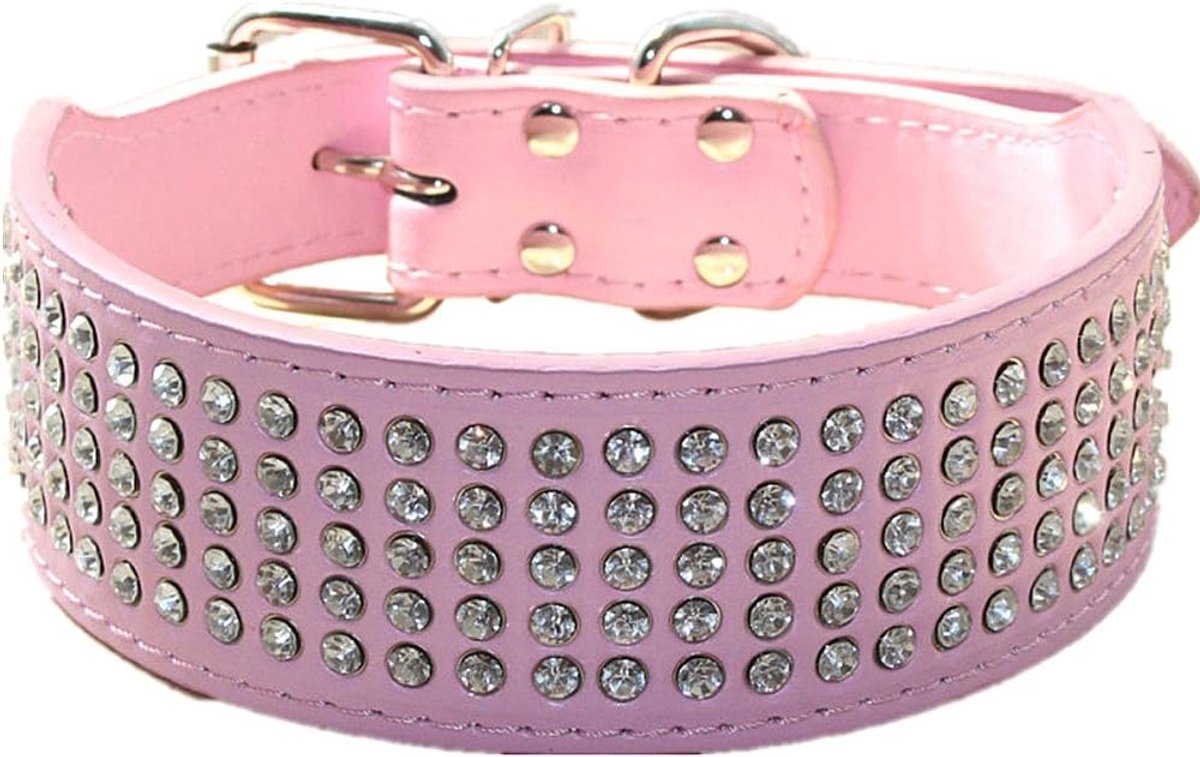 SnelShoppen - Rhinestones Hondenhalsband 5cm Breed - 5 Rijen Vol met Sprankelende Kristallen - PU Leer - Verstelbaar voor Middelgrote en Grote Honden