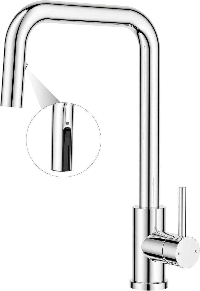 SnelShoppen - Keukenkraan met Uittrekbare Handdouche, 360° Draaibare Mengkraan voor Warm en Koud Water, Roestvrijstaal, Polished Chrome, Keukenaccesso