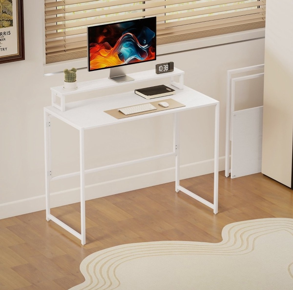 COVREO Klapbureau 100 x 48 x 87,5 cm - wit, met monitorhouder en inklapbaar ontwerp