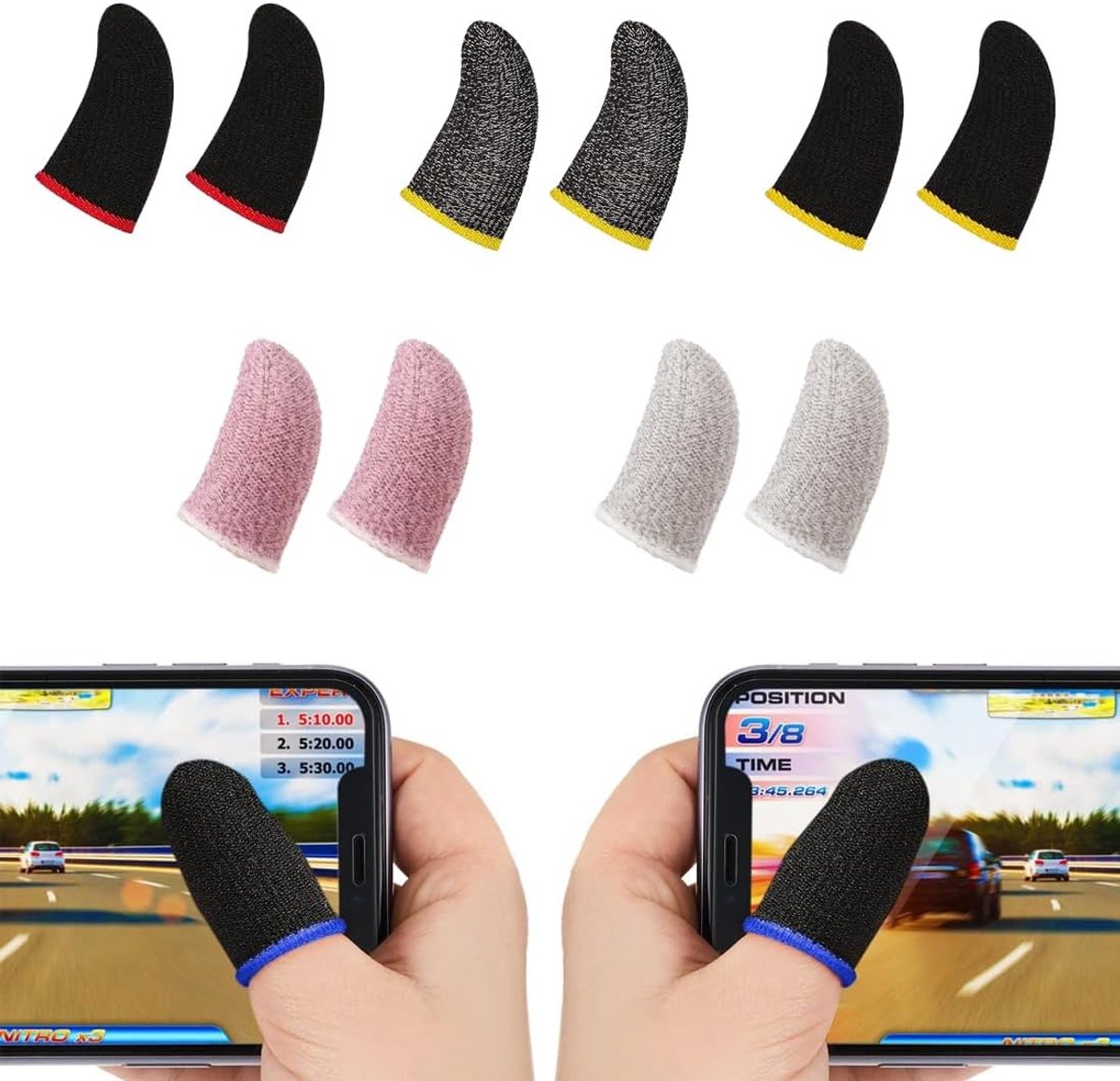 SnelShoppen - Pack van 10 Gaming Gloves voor Mobiele Spellen, Vingerbescherming en Zweetbescherming, Compatibel met Mobiele Telefoons en Tablets (5 Kl