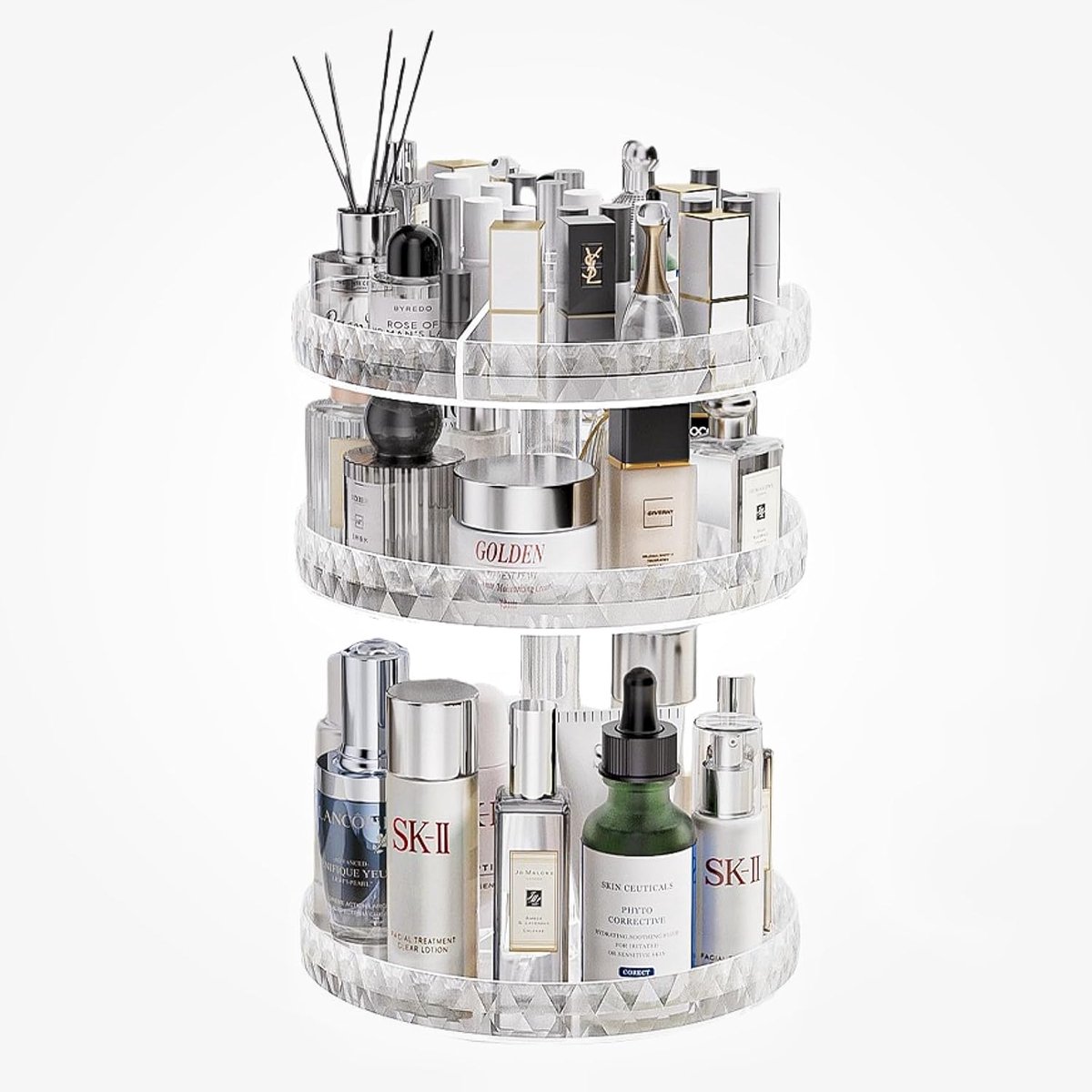 SnelShoppen - Cosmetic Organizer 360° Rotatable, Multifunctionele Acryl Make-up Organizer, Verstelbare Parfum Organizer voor Make-up en Accessoires