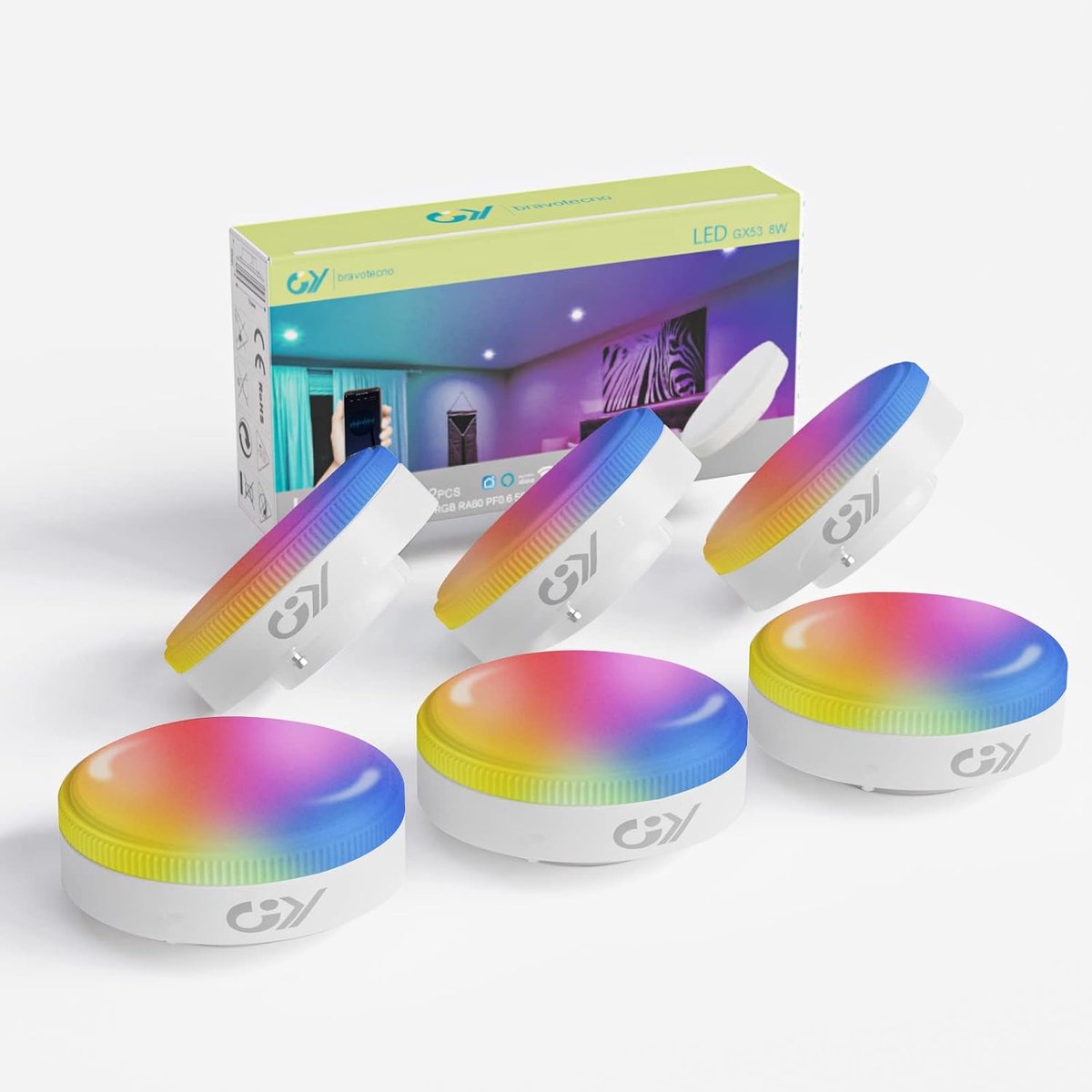 SnelShoppen - GY LED Bulbs GX53 Wifi Lamp Slimme RGB LED Lamp 9W 850 Lumen - 6 Stuks - Alexa & App Controle - Kleurverandering voor Feest, Tuin, Keuke