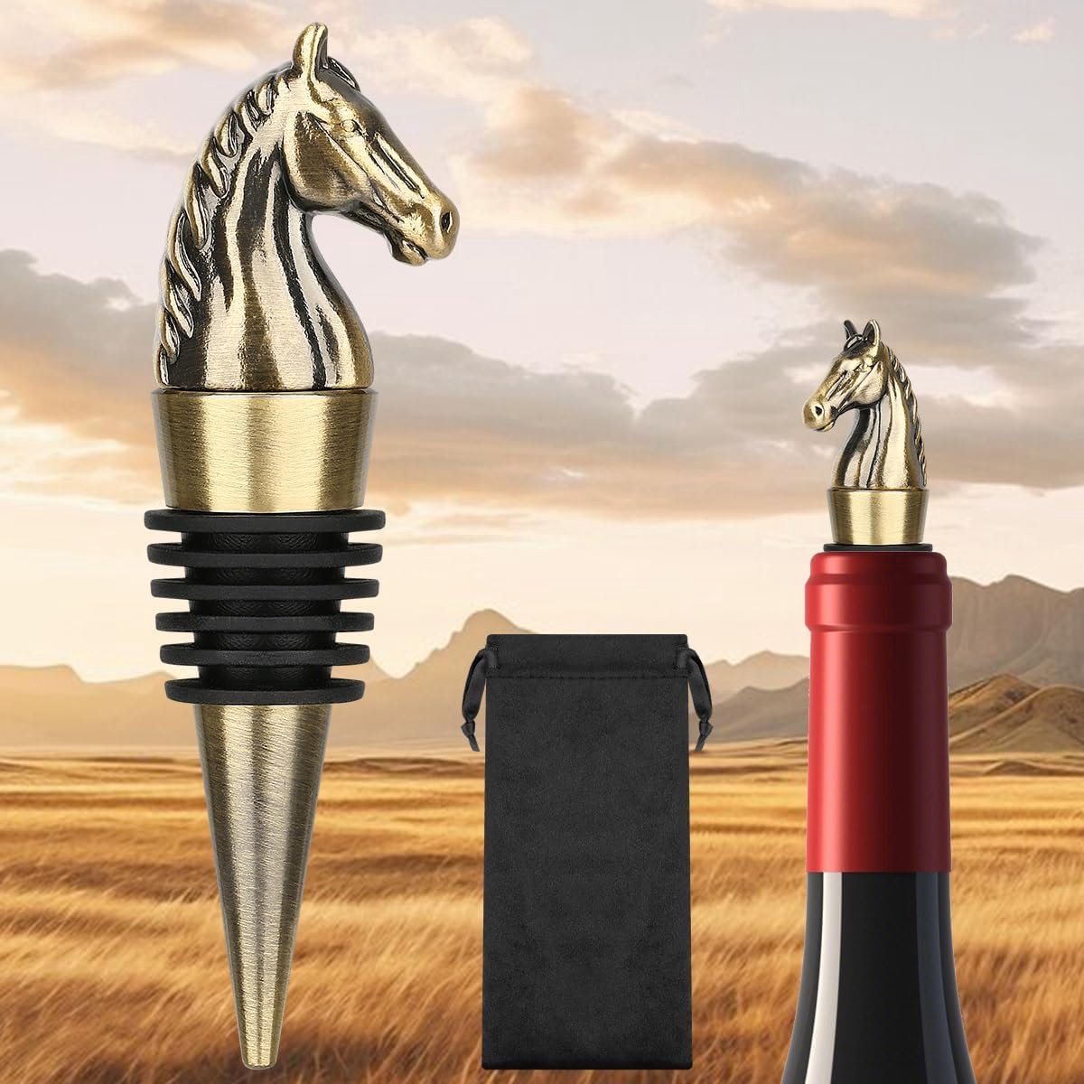 SnelShoppen - Horse Wine Bottle Cap - Bronzen Wijnstopper met Paardenhoofd - Perfect als Cadeau voor Paardenliefhebbers - Wijnaccessoires voor Volwass