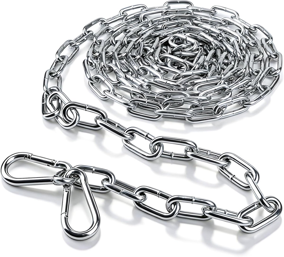 SnelShoppen - 1 m Metaal Ketting 5 mm Dikke Stalen Ketting, Gegalvaniseerd, Zware Kwaliteit met 2 Carabiners voor Hangplanten, Schommels, Tuin en Camp
