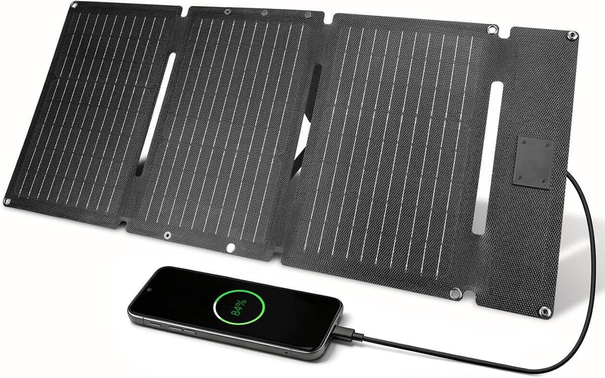 SnelShoppen - Vouwbaar Zonnepaneel 30W Draagbare Zonne Charger met USB-C en USB-A Poort, Geschikt voor Power Plant en Mobiele Telefoon, Perfect voor B