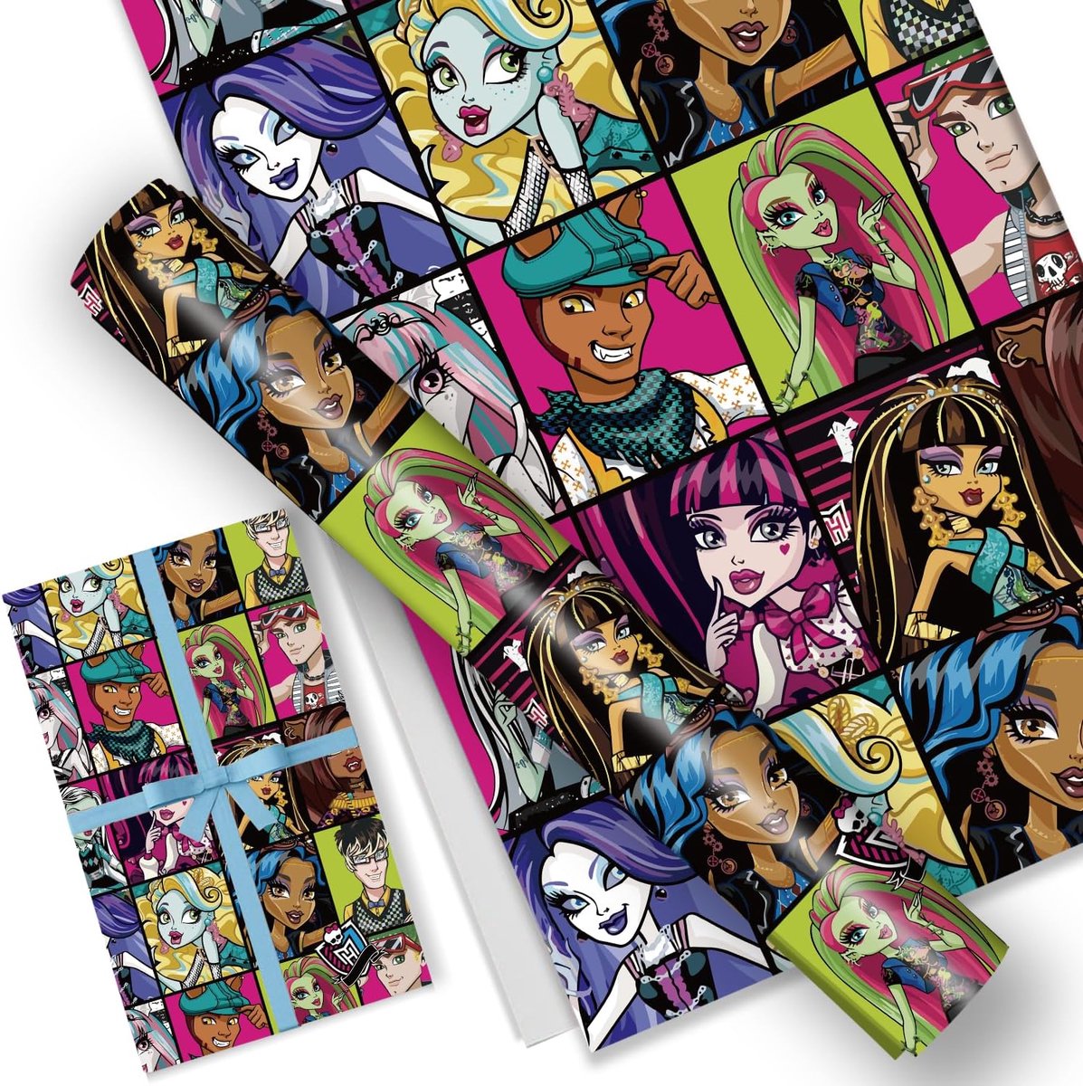 SnelShoppen - Monster-cadeaupapier 5 vellen 51 x 75 cm - Duurzaam inpakpapier voor kinderverjaardagen, Halloween, feesten en decoratie
