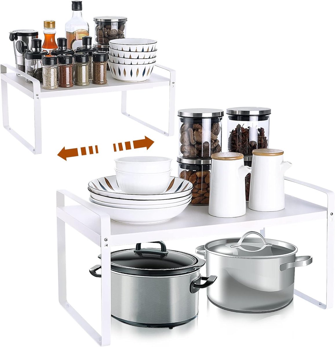 SnelShoppen - Telescopische Keukeninzet, Uitschuifbare Keukenplank Organizer voor Keukenkasten en Werkbladen, RVS, 60 x 28 x 26 cm, Duurzaam en Roestv