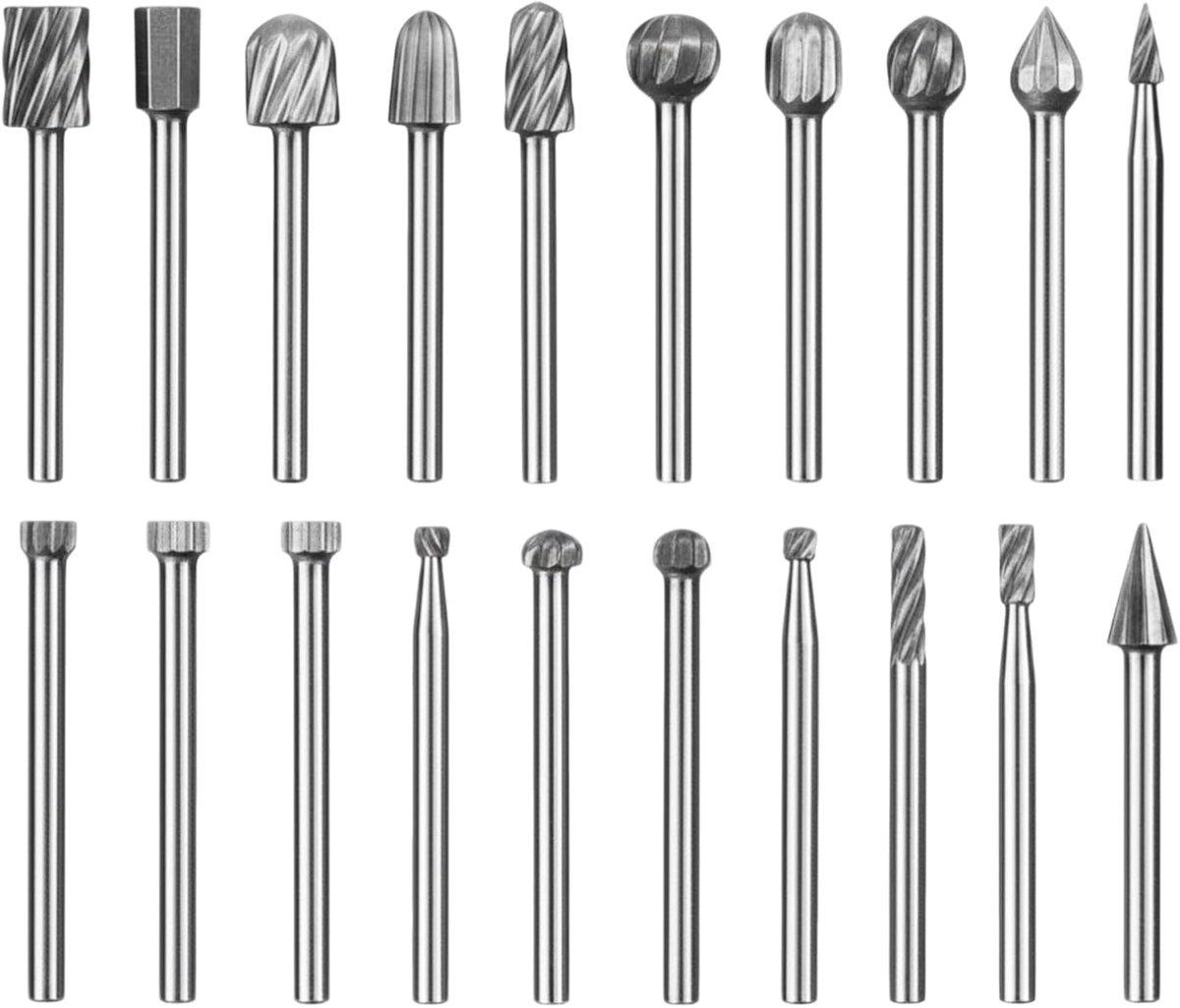 SnelShoppen - 20-delige Houtbewerking Boorbit Set voor Draaigereedschap - HSS Frees, Carbide Frezen, 3mm Schacht, DIY, Houtbewerking, Kunststof, Resin
