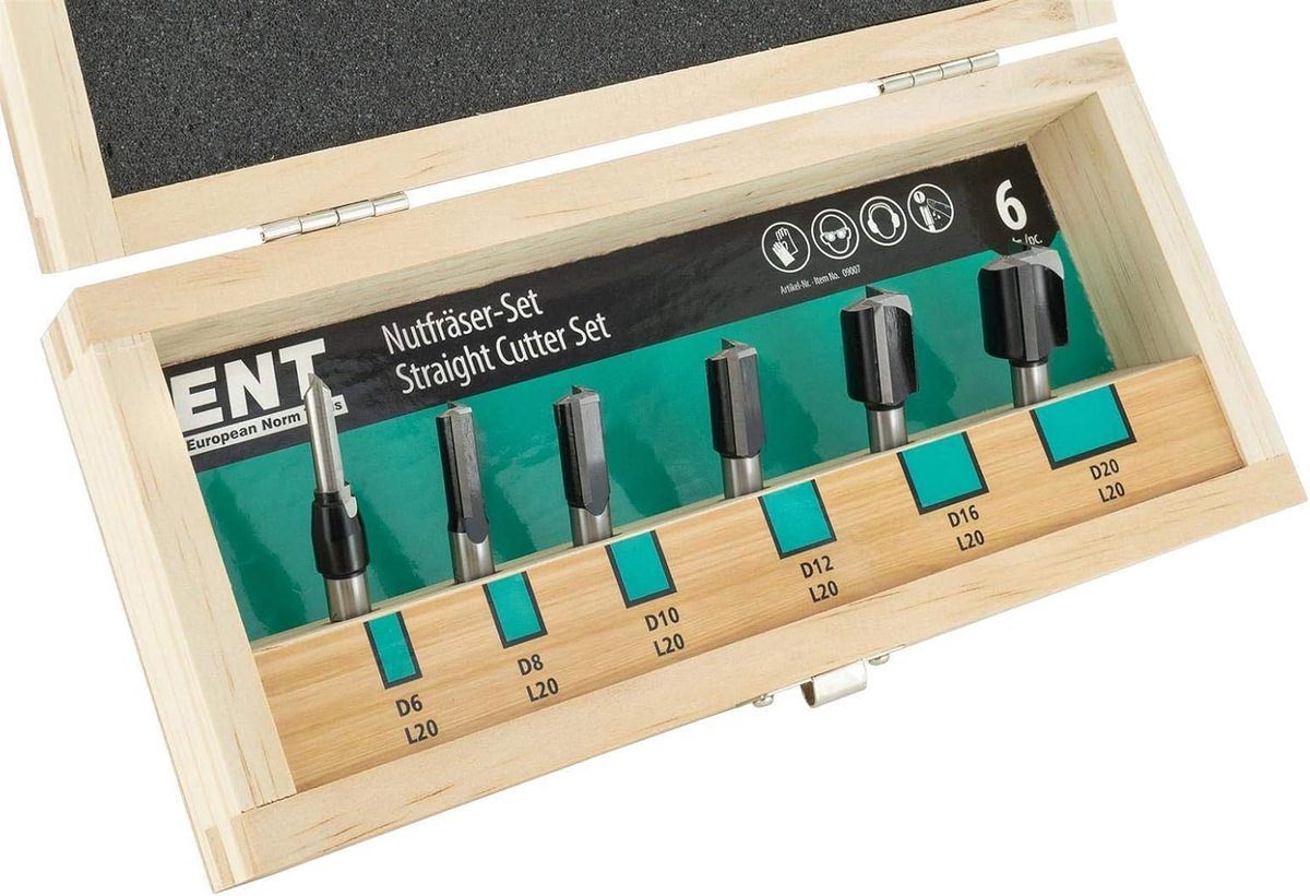 SnelShoppen - Groeffrezen Set 6-delig - Houtbewerking Frees Gereedschap - Hoogwaardige Frees Inserts 6-20mm - Voor Soft- en Hardhout, Plaatmateriaal